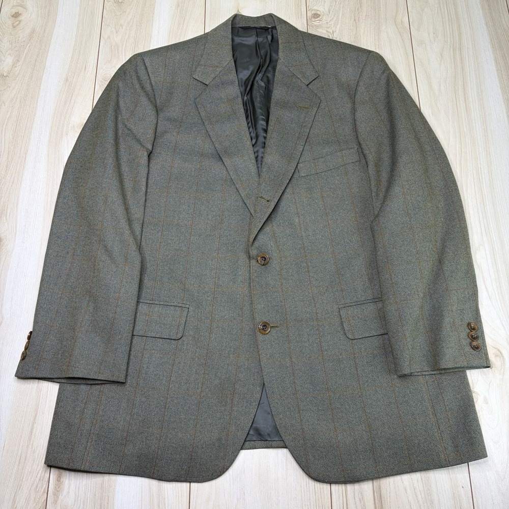 The Andover Shop Thick Twill Linen Windowpane Sport Coat Mens 43R Green Blazer